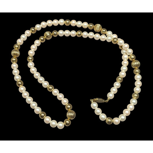 Vintage Faux Pearl And Gold Tone Beaded Necklace