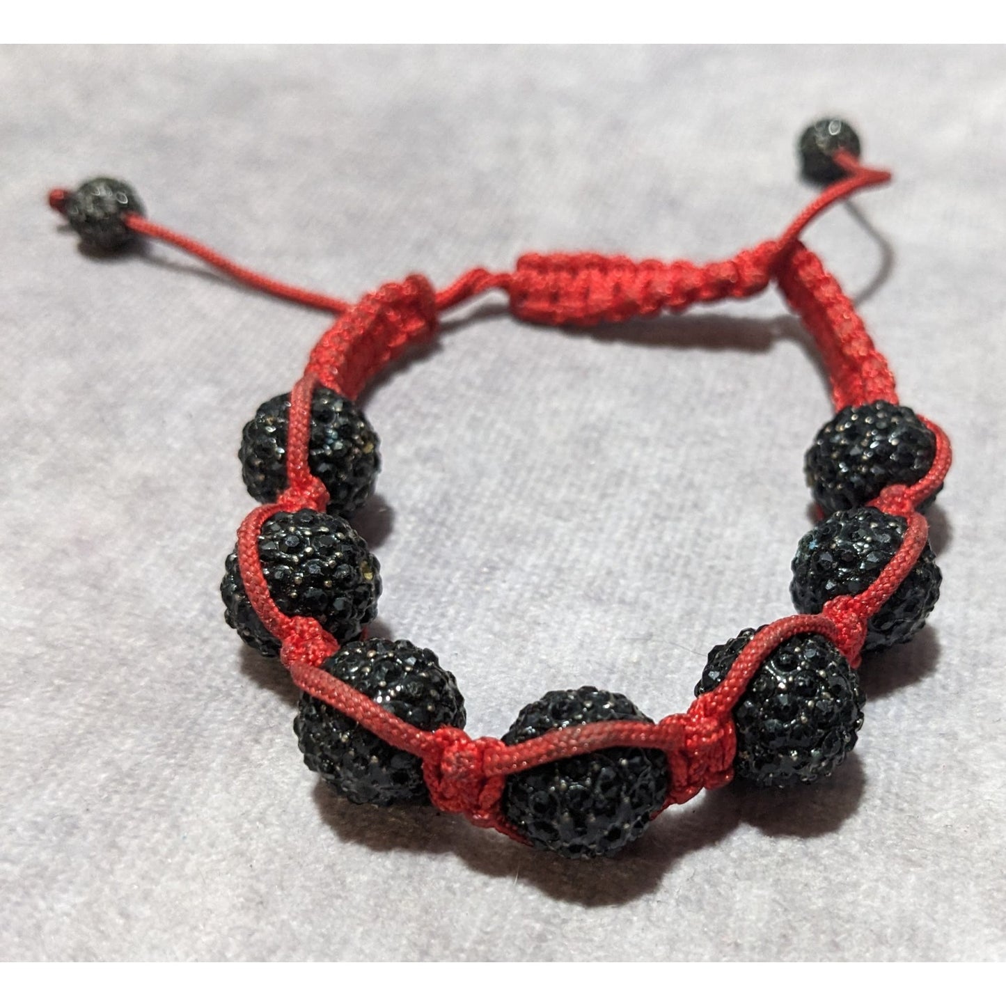 Black Rhinestone Beaded Red Macrame Bracelet