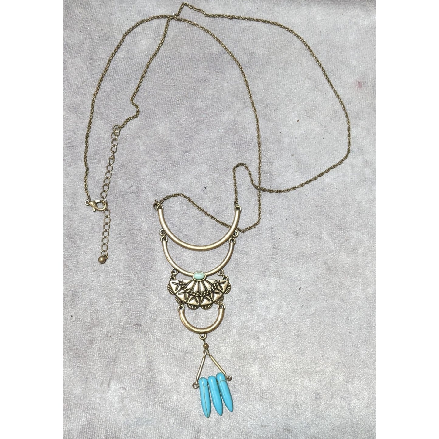 Southwestern Turquoise And Gold Pendant Necklace