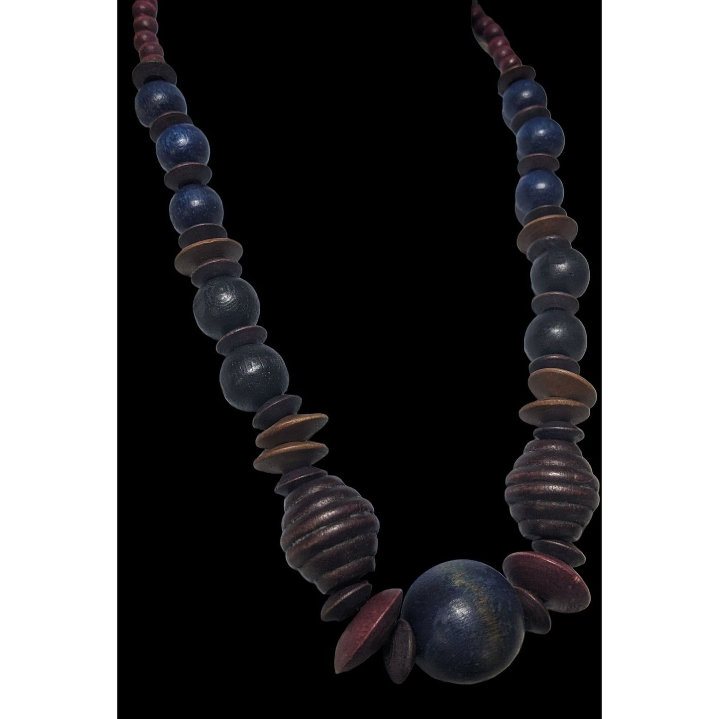 Bohemian Blue And Purple Wooden Beaded Necklace