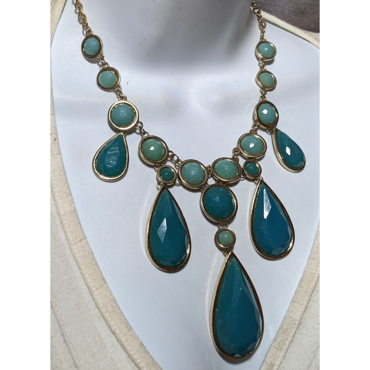 Teal Glam Faceted Teardrop Statement Necklace