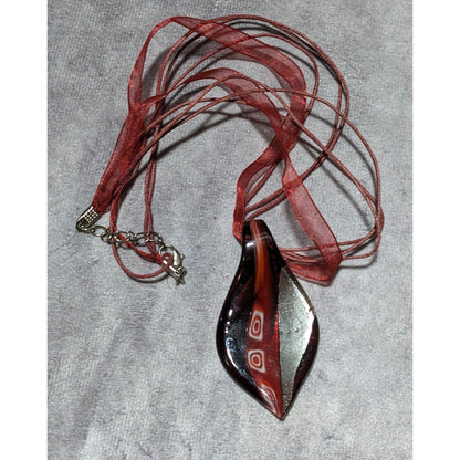 Red And Black Glass Leaf Pendant Necklace