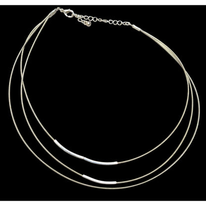 Modern Layered Silver Tone Coil Wire Necklace With Tube Bead Accents