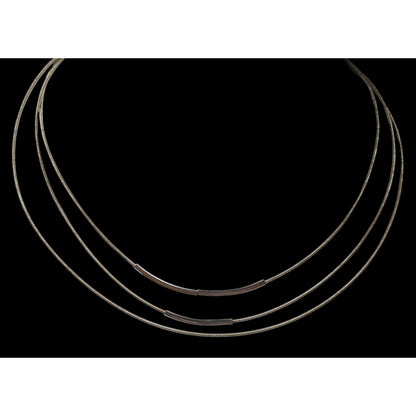 Modern Layered Silver Tone Coil Wire Necklace With Tube Bead Accents