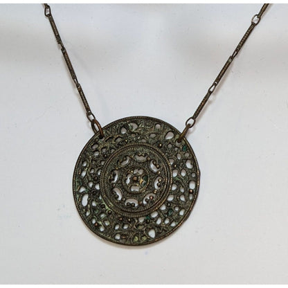 Vintage Axcess Liz Claiborne Brass Medallion Necklace