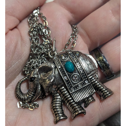 Silver Bohemian Elephant Pendant Necklace