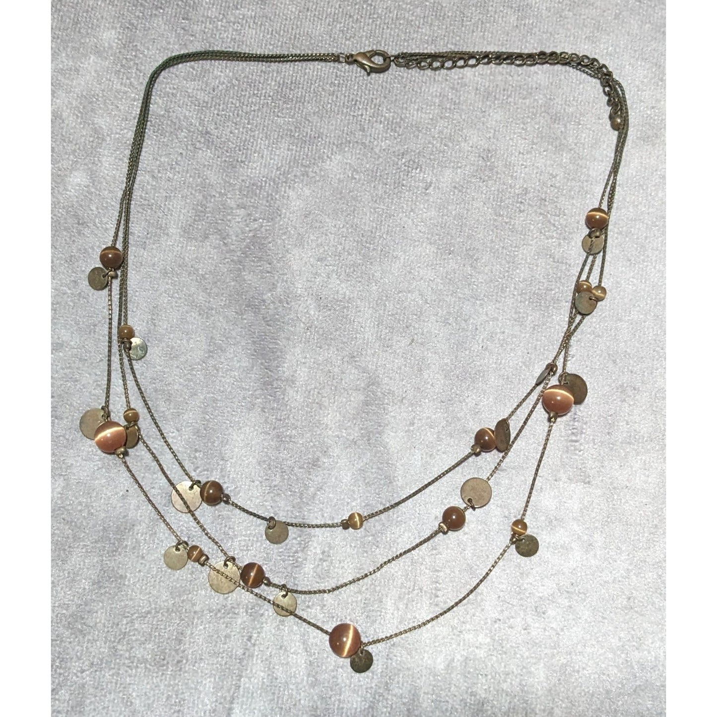 Brown And Gold Multilayer Cateye Beaded Necklace