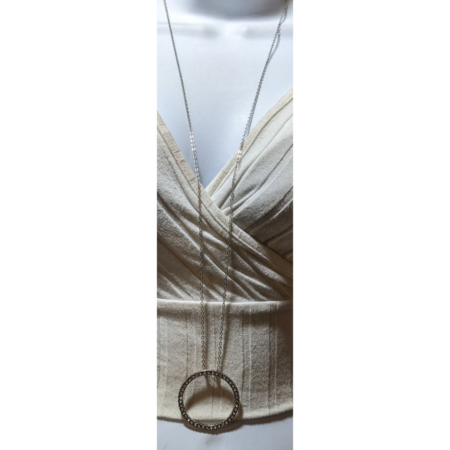 Silver Rhinestone Open Circle Pendant Necklace