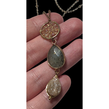 Gemstone Druzy Multilayer Charm Necklace