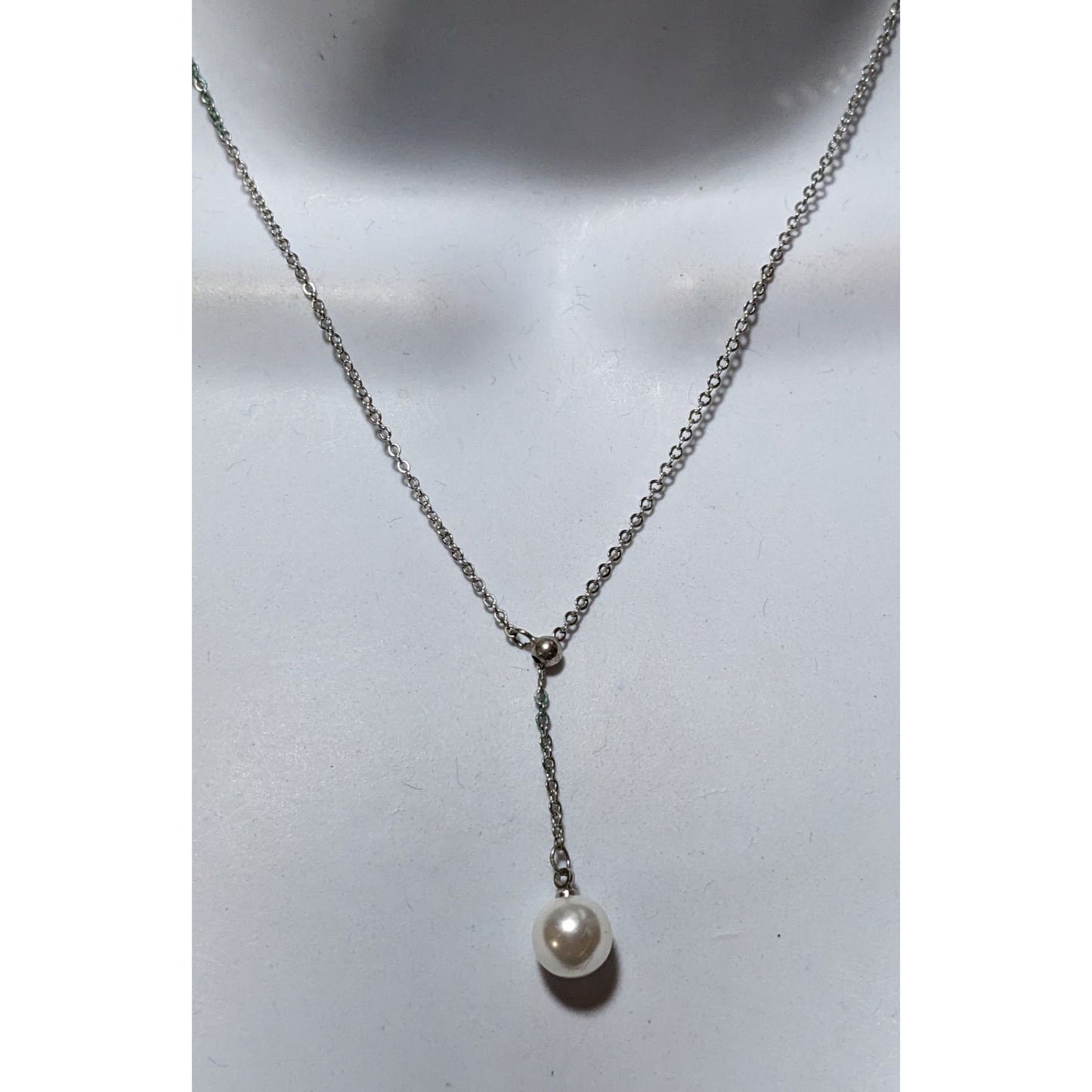 Minimalist Sterling Pearl Lariat Necklace