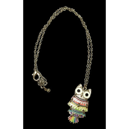 Rainbow Articulated Owl Necklace