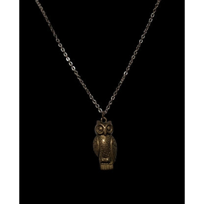 Vintage Minimalist Antiqued Gold Owl Necklace