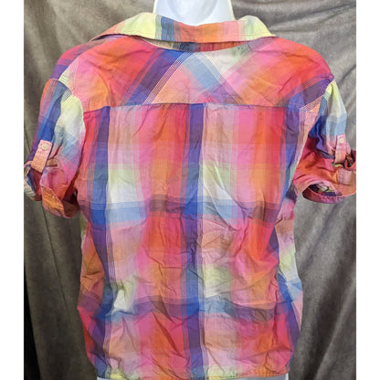 American Eagle Outfitters Rainbow Plaid Cropped Blouse
