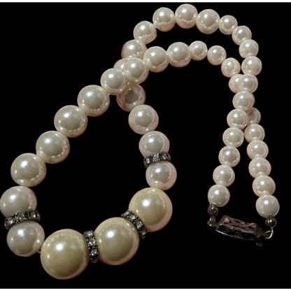 Graduated Faux Pearl Rhinestone Necklace