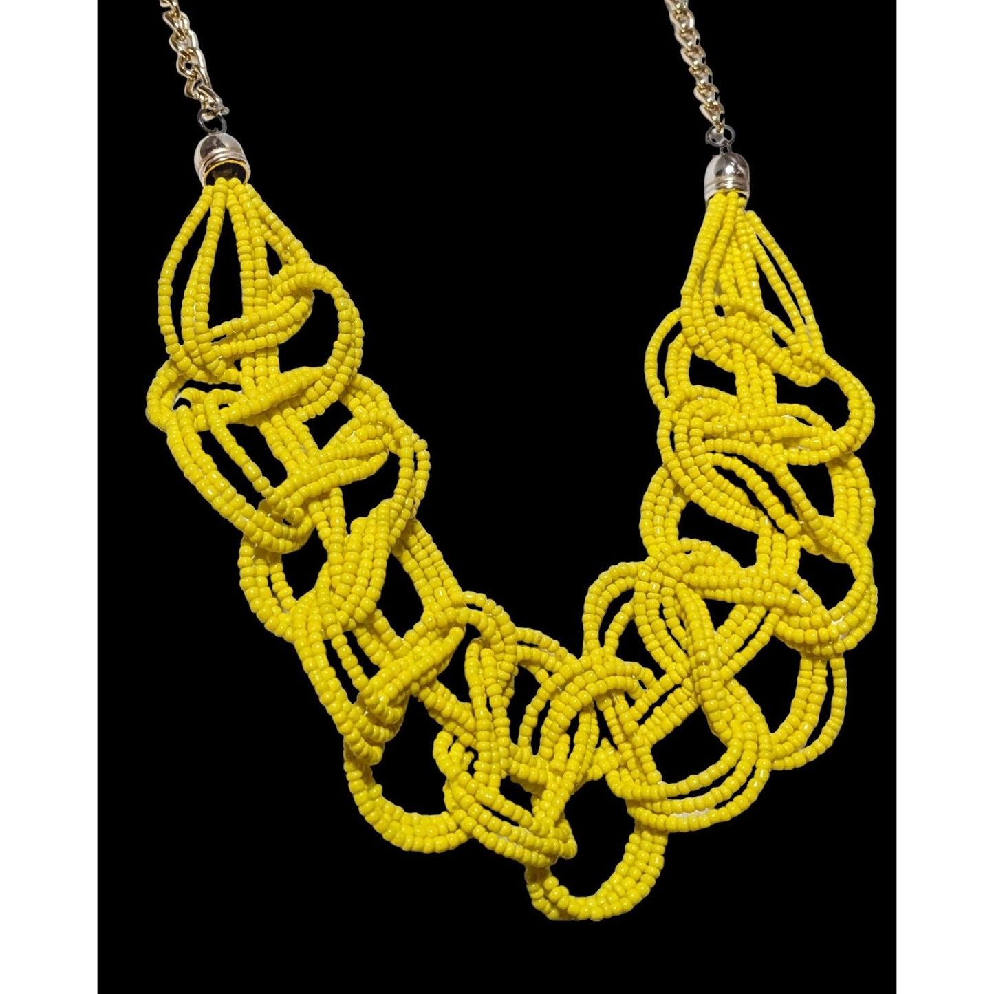 Braided Yellow Glass Seed Bead Necklace