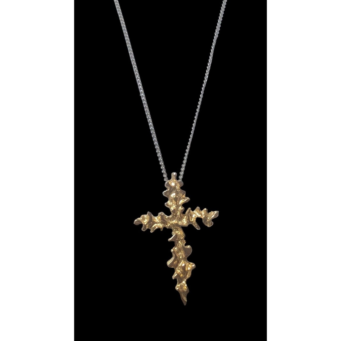 Abstract Gold Flame Cross Pendant Necklace