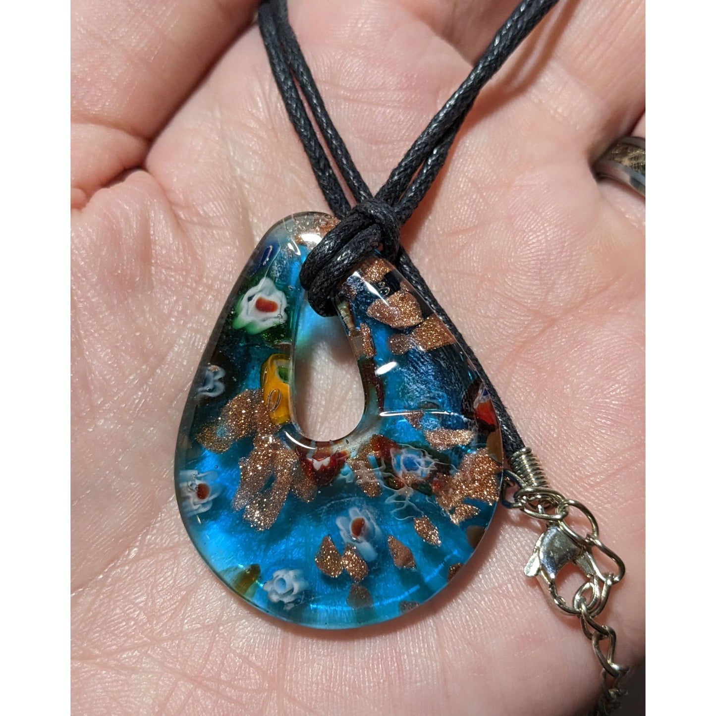 Blue Millefiori Glass Blue Teardrop Necklace