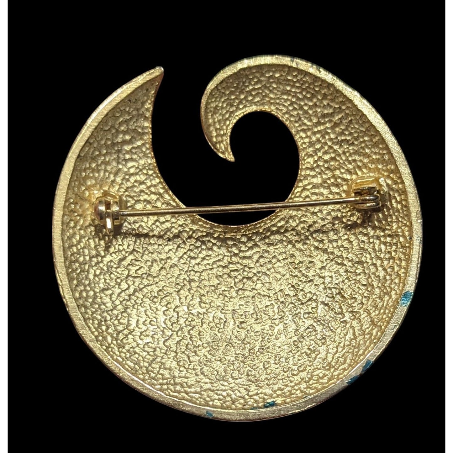 Vintage Blue And Gold Swirl Metal And Enamel Brooch