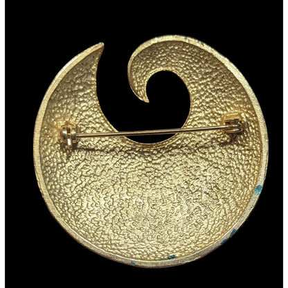 Vintage Blue And Gold Swirl Metal And Enamel Brooch