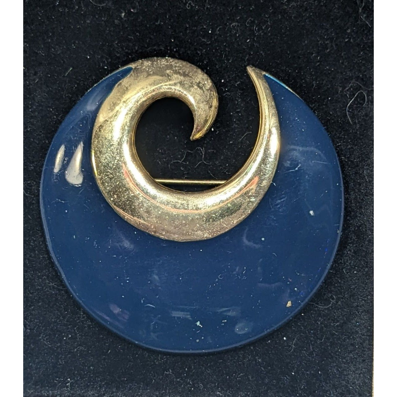 Vintage Blue And Gold Swirl Metal And Enamel Brooch