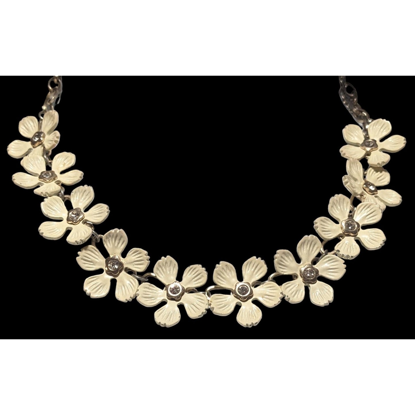 Vintage Cream Floral Necklace With Rhinestones