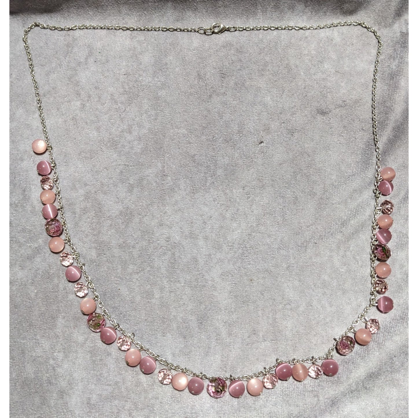 Pink & Silver Beaded Fringe Neckalce