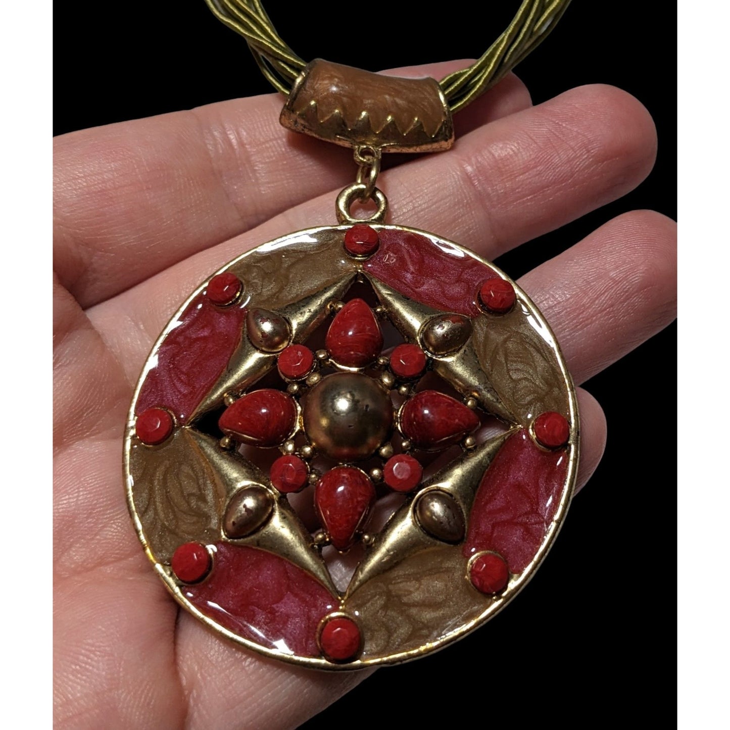 Red And Gold Bohemian Medallion Necklace