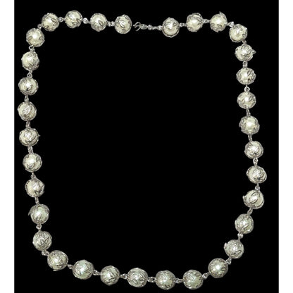 Whimsical Silver Leaf Capped Faux Pearl Necklace