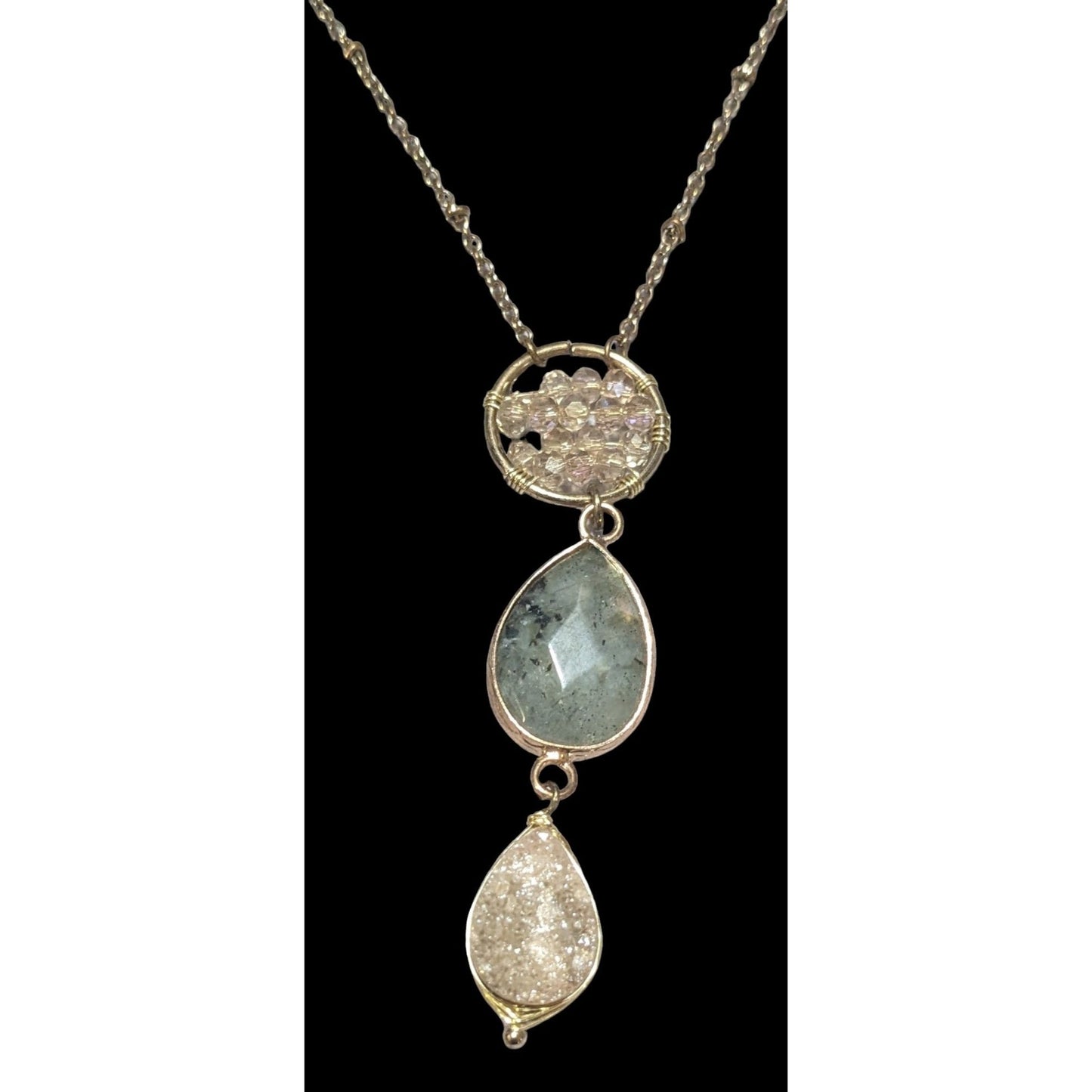 Gemstone Druzy Multilayer Charm Necklace