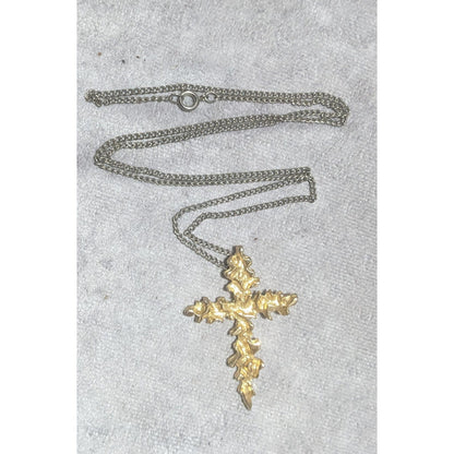 Abstract Gold Flame Cross Pendant Necklace