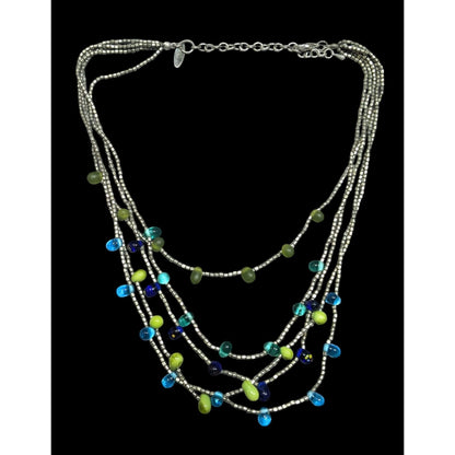 NY & Company Cool Tone Multilayer Glass Beaded Necklace
