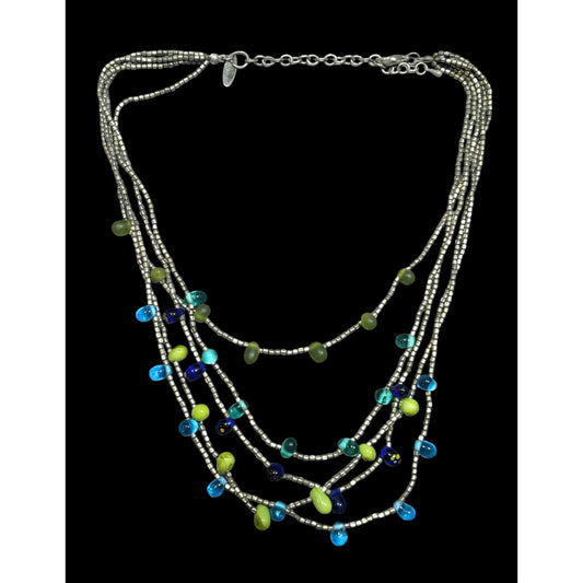 NY & Company Cool Tone Multilayer Glass Beaded Necklace
