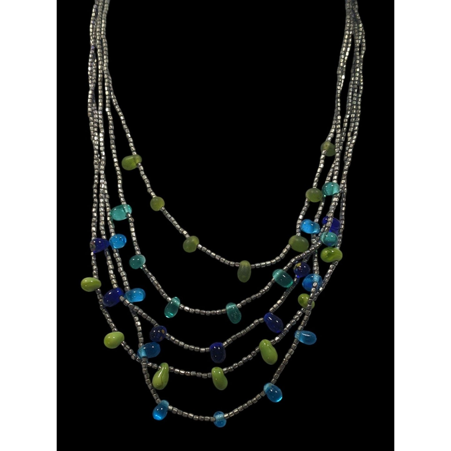 NY & Company Cool Tone Multilayer Glass Beaded Necklace