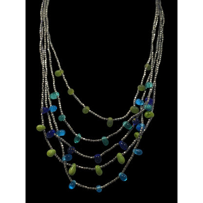 NY & Company Cool Tone Multilayer Glass Beaded Necklace