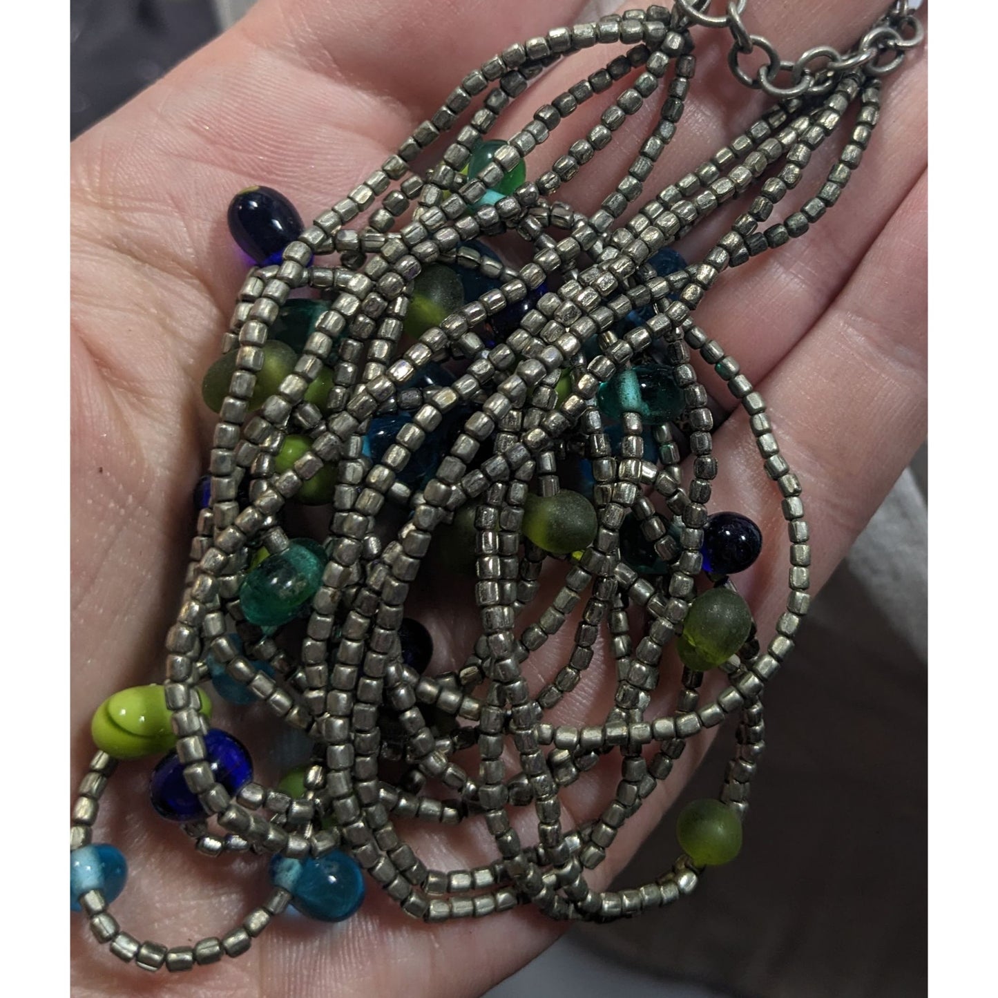 NY & Company Cool Tone Multilayer Glass Beaded Necklace