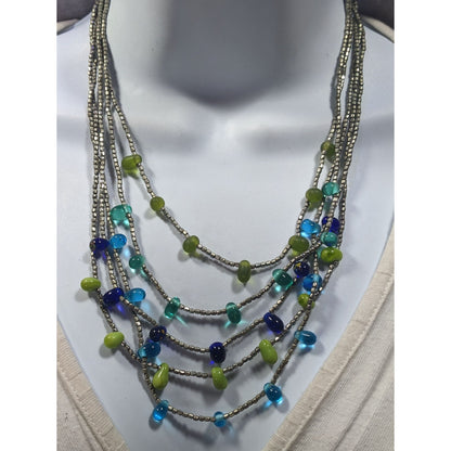 NY & Company Cool Tone Multilayer Glass Beaded Necklace