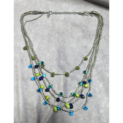 NY & Company Cool Tone Multilayer Glass Beaded Necklace