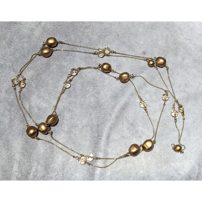 Gold Pearl And Gem Glam Opera Length Necklace