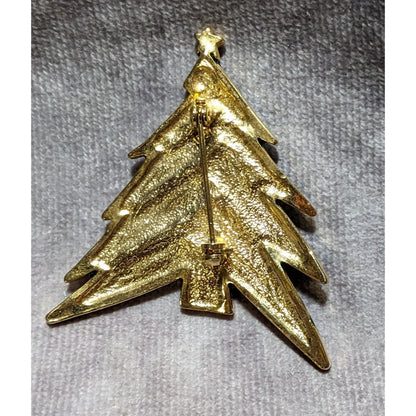 Modernist Green And Gold Christmas Tree Brooch