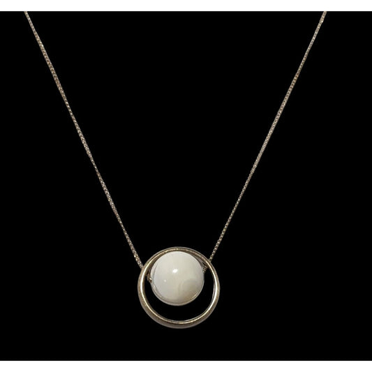 White Glass Swirl Marble Spinner Necklace