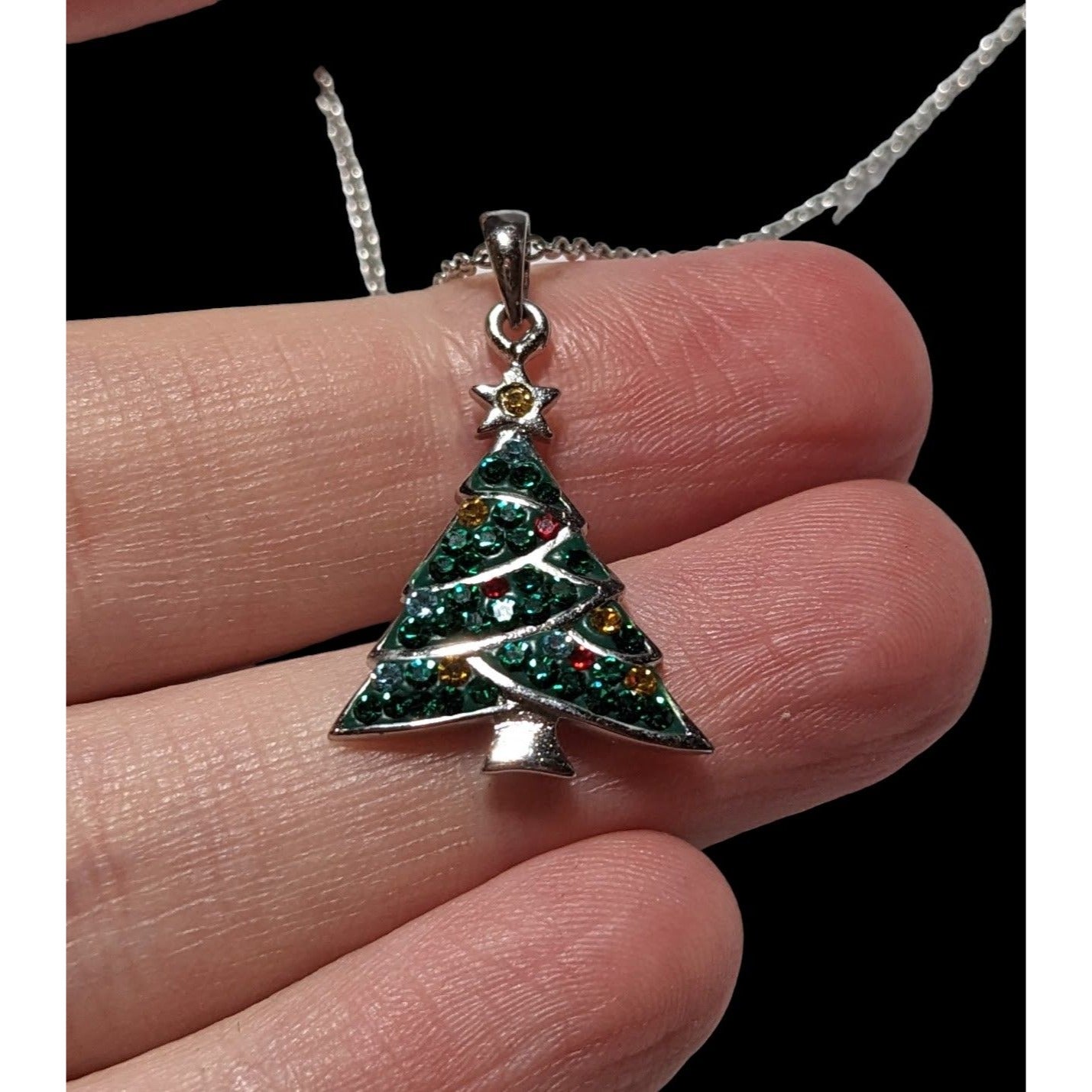 Minimalist Rhinestone Christmas Tree Necklace