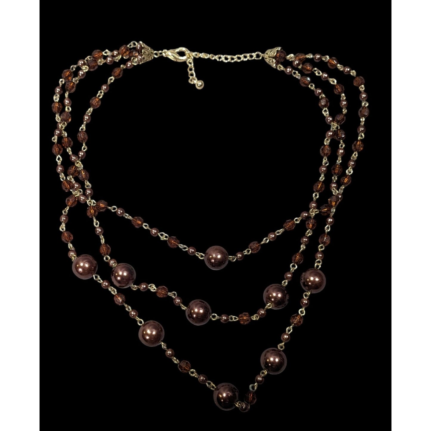 Rustic Glam Brown Faux Pearl And Glass Beaded Multilayer Necklace