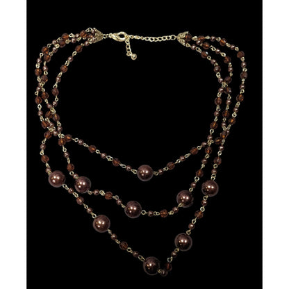 Rustic Glam Brown Faux Pearl And Glass Beaded Multilayer Necklace