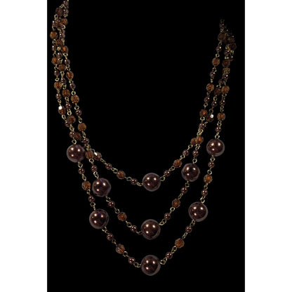 Rustic Glam Brown Faux Pearl And Glass Beaded Multilayer Necklace
