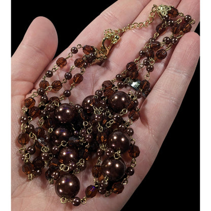 Rustic Glam Brown Faux Pearl And Glass Beaded Multilayer Necklace