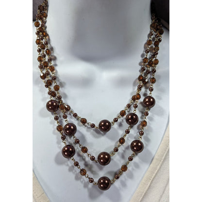 Rustic Glam Brown Faux Pearl And Glass Beaded Multilayer Necklace