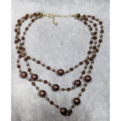 Rustic Glam Brown Faux Pearl And Glass Beaded Multilayer Necklace