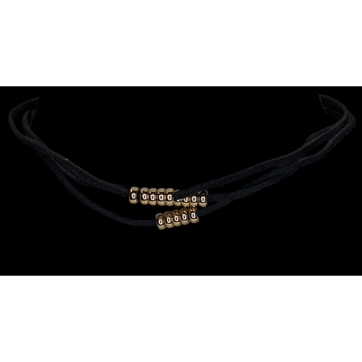 Gothic Glam Black Faux Suede Gold Tone Beaded Triple Strand Choker Necklace