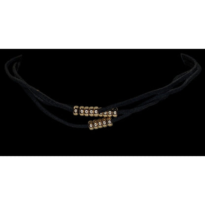 Gothic Glam Black Faux Suede Gold Tone Beaded Triple Strand Choker Necklace