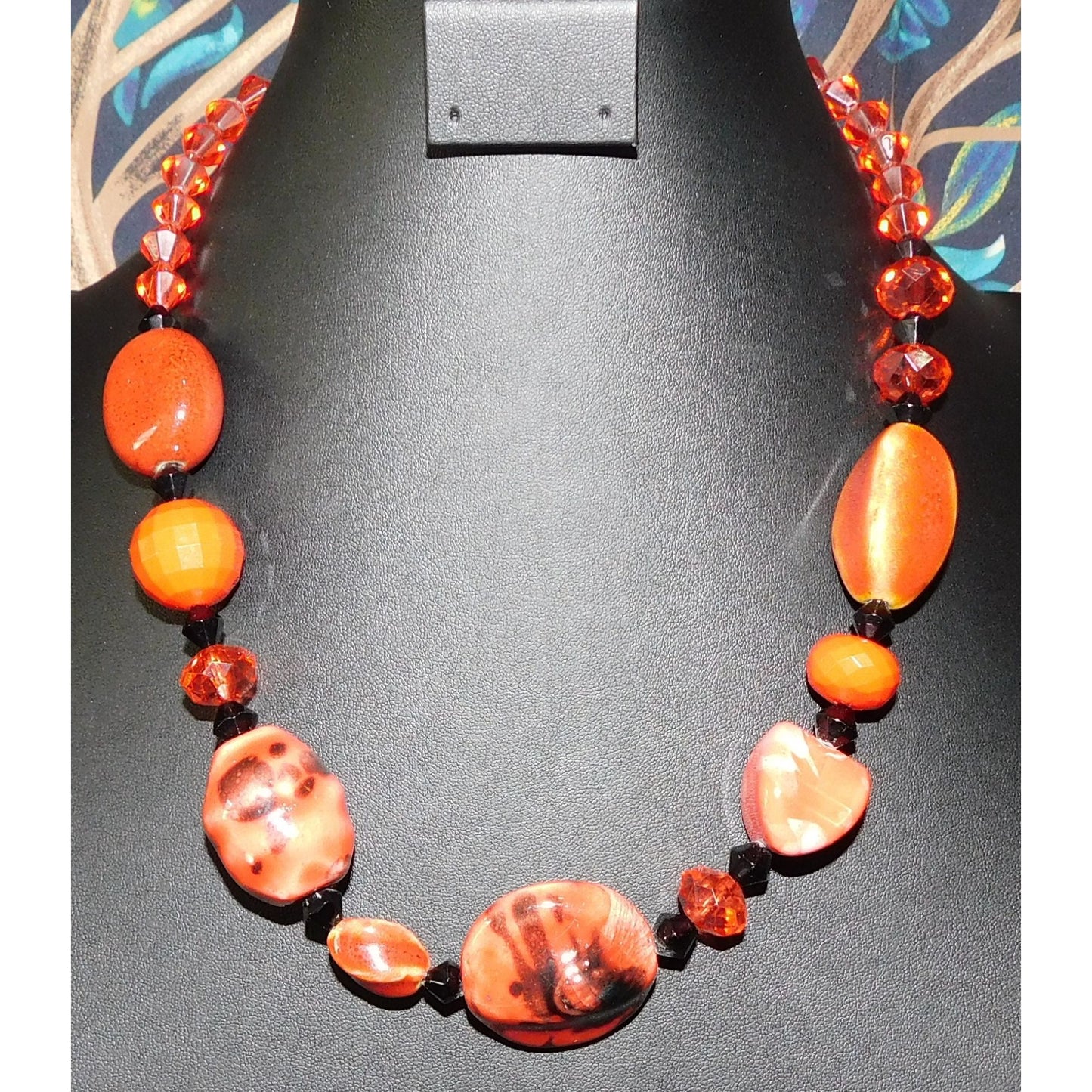 Chunky Abstract Red And Black Statement Necklace